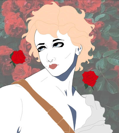 Adonis' portrait of Adonis for his religious altar. The name "Bloody Rose" resembles how Adonis' blood changed white roses to red when he died in Aphrodite's arms.